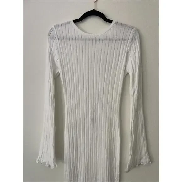 NWT SNDYS Baha Long Sleeve White Maxi Knit Dress Size M Cover-up Revolve - Picture 8 of 10